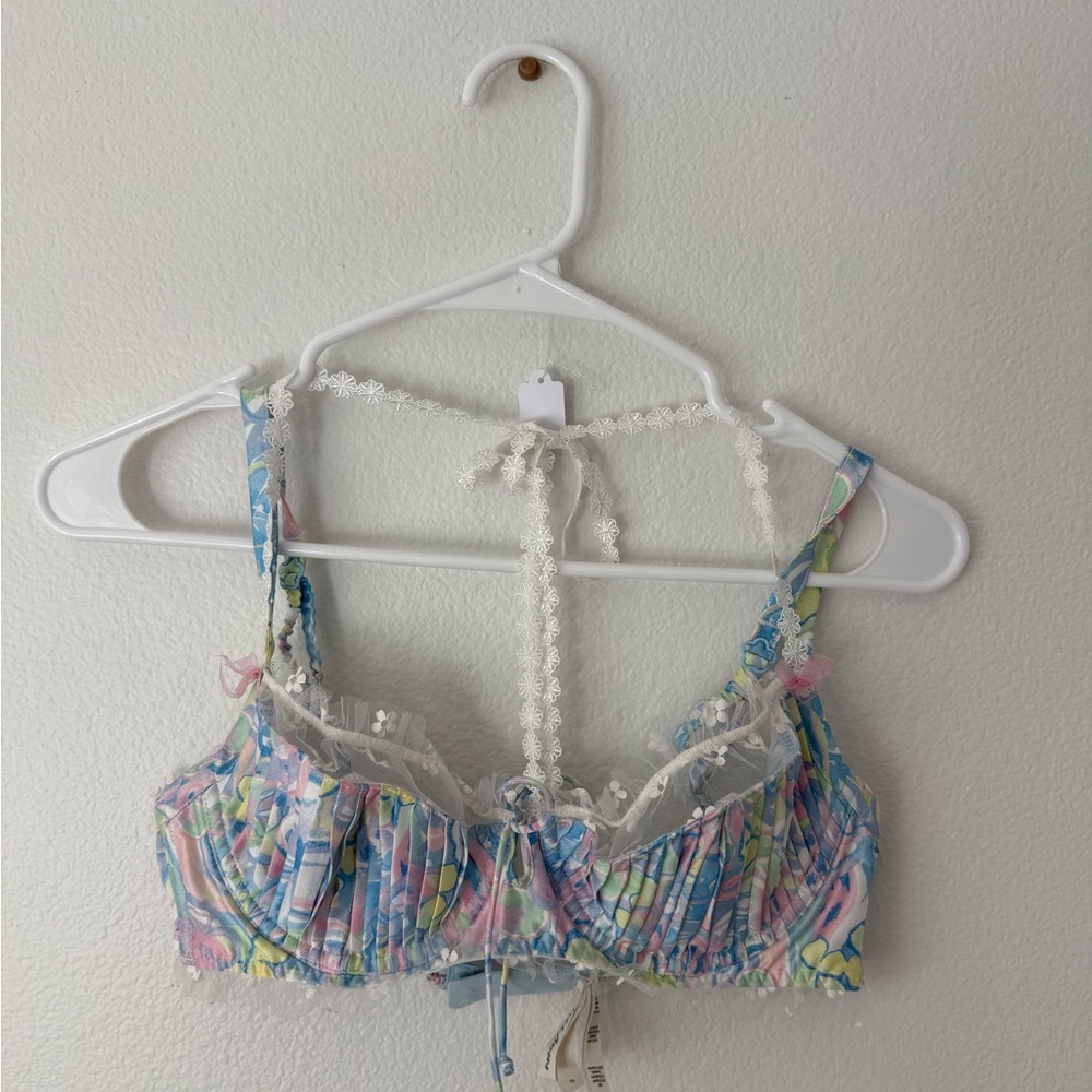 For Love & Lemons Pastel Floral Ruffle Bustier Top